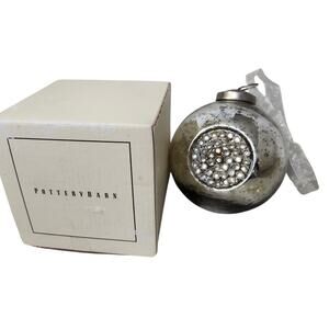 Vintage Large Pottery Barn Mercury Blown Glass Christmas Ornament Silver